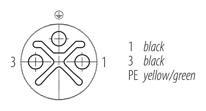 联系安排 (外掛程式側) M12 孔头法兰座, 极数: 3, 非屏蔽, 带导线, IP68, UL 2238, M16x1.5, 板前安装, 模压成型