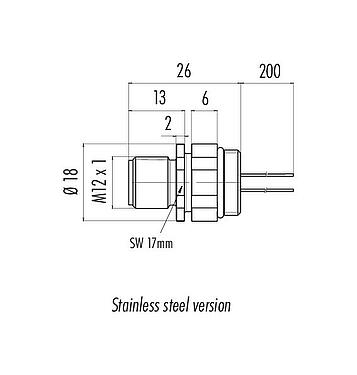 Scale drawing 76 2831 0111 00008-0200 - M12 Male panel mount connector, Contacts: 8, unshielded, single wires, IP68, UL, M16x1.5, stainless steel, positionable