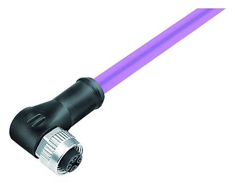 Illustration M12 Female angled connector, Contacts: 5, shielded, moulded on the cable, IP68, UL 2238, CAN-Bus, PUR, violet, 1 x 2 x AWG 22 + 1 x 2 x AWG 24, 5 m
