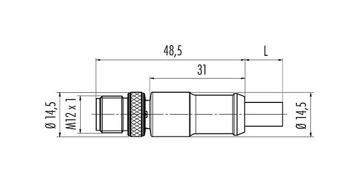 Scale drawing M12 Male cable connector, Contacts: 2, shielded, moulded on the cable, IP67, UL 2238, Profibus, PUR, violet, 2 x 0.25 mm², 10 m