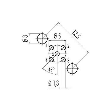 Conductor layout M12 Female panel mount connector, Contacts: 5, shieldable, THT, IP68, UL 2238, PG 9, Rear mounting, potted