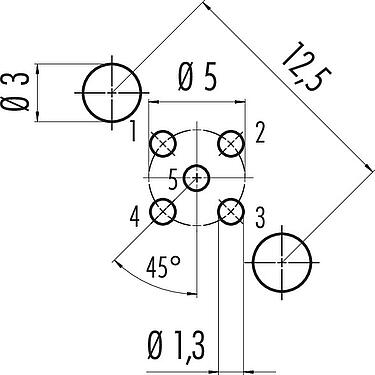 导体结构 M12 孔头法兰座, 极数: 5, 可接屏蔽, THT, IP68, UL 2238, PG 9, 後壁安裝, 模压成型
