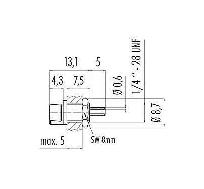 Scale drawing 09 9750 20 03 - Snap-In Female panel mount connector, Contacts: 3, unshielded, THT, IP40