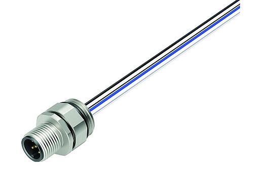 Illustration M12 Male panel mount connector, Contacts: 5, unshielded, single wires, IP68, UL 2238, PG 9, Front mounting, stainless steel, positionable, potted