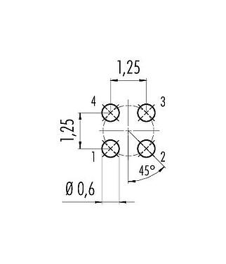 Conductor layout M5 Male panel mount connector, Contacts: 4, unshielded, THT, IP67, M5x0.5, Rear mounting, potted