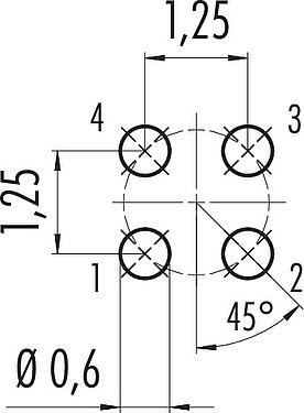 Conductor layout M5 Male panel mount connector, Contacts: 4, unshielded, THT, IP67, UL 2238, M5x0.5, Rear mounting, potted