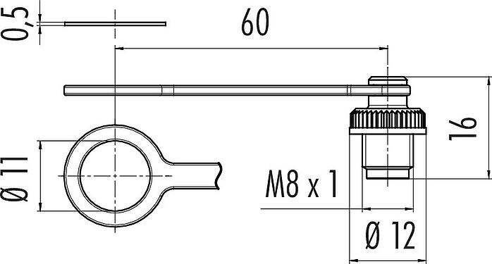 Scale drawing Protecting cap, IP67, for female panel mount connector