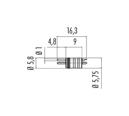 Scale drawing M8 Male receptacle, Contacts: 4, unshielded, solder, IP67, UL 2238, Front mounting, for M8 tube