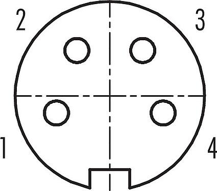 Contact arrangement (Plug-in side) M16 Female cable connector, Contacts: 4 (04-a), 6.0-8.0 mm, shieldable, crimping (Crimp contacts must be ordered separately), IP40