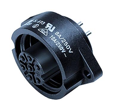 Illustration RD24 Female panel mount connector, Contacts: 6+PE, unshielded, solder, IP67, UL, ESTI+, VDE, Front mounting