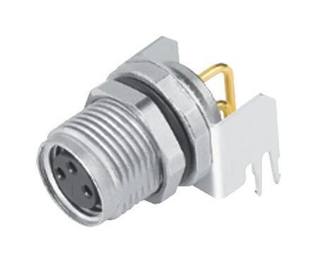 插图 M8 孔头法兰座, 极数: 3, 可接屏蔽, THT, IP67, UL 2238, M10x0.75, 後壁安裝, 模压成型