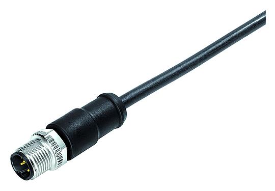 插图 M12 直头针头电缆连接器, 极数: 4, 非屏蔽, 预铸电缆, IP68, PUR, 黑色, 4x1.50mm², 5m