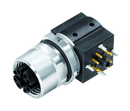 Illustration M12 Female panel mount connector, Contacts: 8, shieldable, THT, IP67, UL, M12x1.0, Rear mounting
