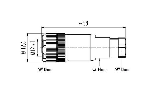 Scale drawing M12 Female cable connector, Contacts: 4, 6.0-8.0 mm, unshielded, screw clamp, IP67, UL 2238