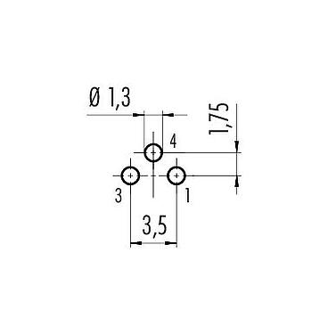 Conductor layout 86 6518 1123 00003 - M8 Female panel mount connector, Contacts: 3, unshielded, THT, IP67, M12x1.0, Front mounting