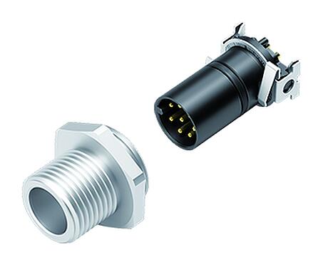 插图 M12 针头法兰座, 极数: 8, 可接屏蔽, SMT, IP67, M12x1.0, 板前安装