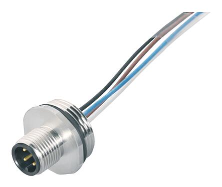 Illustration M12 Male panel mount connector, Contacts: 5, unshielded, single wires, IP68, UL 2238, PG 13.5, Front mounting, potted
