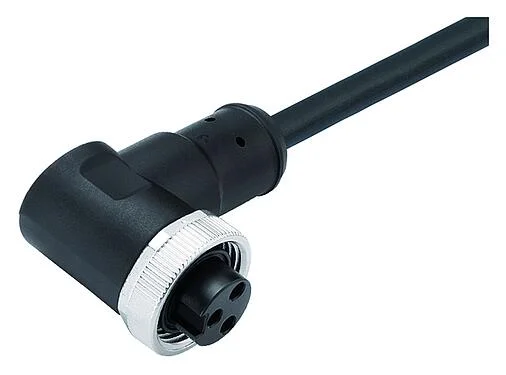 Illustration 7/8" Female angled connector, Contacts: 5, unshielded, moulded on the cable, IP68, UL 2238, PUR, black, 5 x 1.50 mm², 5 m