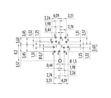 Conductor layout 09 0332 290 12 - M16 Female panel mount connector, Contacts: 12 (12-a), shieldable, THT, IP40, Front mounting