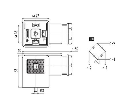 比例图 设备插座, 极数: 2+PE, 8.0-10.0mm, 非屏蔽, 螺钉接线, IP40 不带密封圈, PG 11, 电路 P10