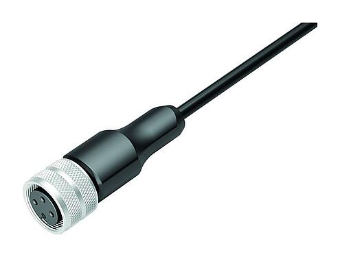 Illustration M16 Female cable connector, Contacts: 3, unshielded, moulded on the cable, IP67, PUR, black, 3 x 0.34 mm², 2 m