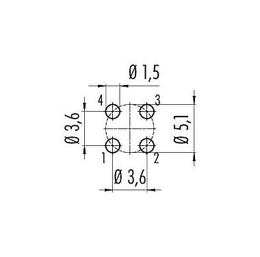 导体结构 86 0639 1000 00044 - M12 针头法兰座, 极数: 4, 非屏蔽, THT, IP68, UL, M16x1.5, 板前安装