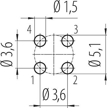 导体结构 M12 针头法兰座, 极数: 4, 非屏蔽, THT, IP68, UL 2238, M16x1.5, 後壁安裝
