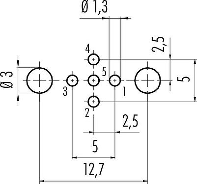 导体结构 M12 孔头法兰座, 极数: 5, 可接屏蔽, THT, IP68, UL 2238, PG 9, 後壁安裝, 模压成型
