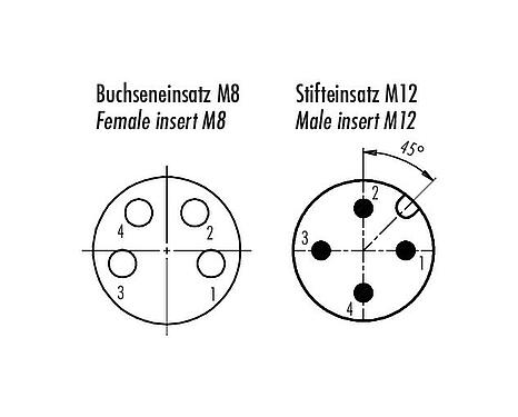 联系安排 (外掛程式側) M12/M8 适配器, 极数: 4, 非屏蔽, 插拔式, IP67