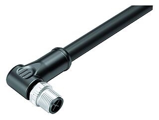 M12 Male angled connector, Contacts: 3+PE, unshielded, moulded on the cable, IP68, UL, PUR, black, 4 x 1.50 mm², 2 m