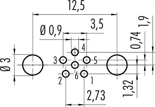导体结构 M8 孔头法兰座, 极数: 6, 可接屏蔽, THT, IP67, UL 2238, M10x0.75, 後壁安裝, 模压成型