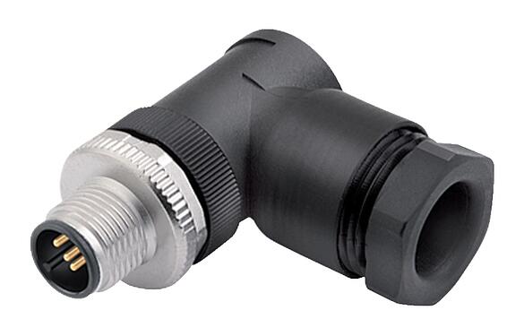 插图 M12 弯角针头电缆连接器, 极数: 4, 8.0-10.0mm, 非屏蔽, 螺钉接线, IP67, UL 2238, VDE, 用于供电
