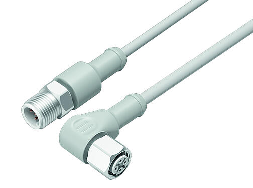 Illustration 77 3734 3729 20404-0200 - M12/M12 Connecting cable female angled connector - male cable connector, Contacts: 4, unshielded, moulded on the cable, IP69K, UL, Ecolab, PVC, grey, 4 x 0.34 mm², Food & Beverage, stainless steel, 2 m