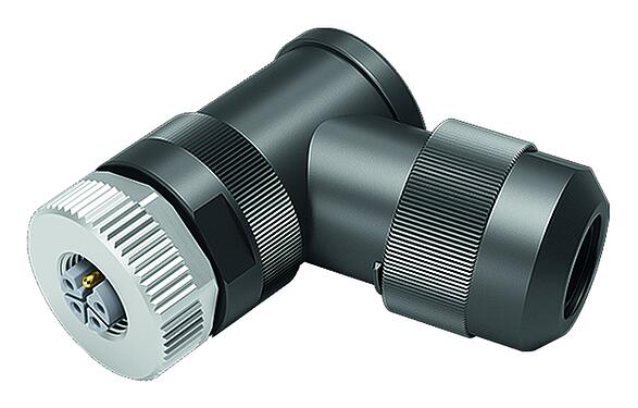 示意图(可能有所不同) M12 Female angled connector, Contacts: 4+FE, 8.0-13.0 mm, unshielded, screw clamp, IP67, UL 2238, M12x1.0, for the power supply