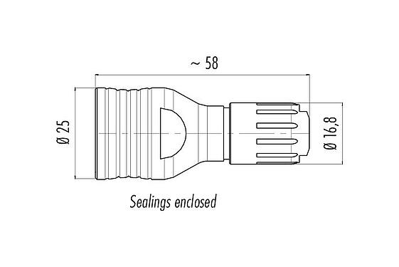 Scale drawing 08 2606 000 001 - Push-Pull - Adapter for cable-cable Connection to accept a flange connector, cable outlet 4-6 mm, 6-8 mm, seals enclosed loose; series 440