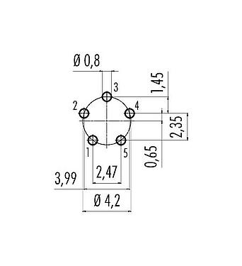 Conductor layout Snap-In Female panel mount connector, Contacts: 5, unshielded, THT, IP67, UL 2238, M8x0,75, Front mounting