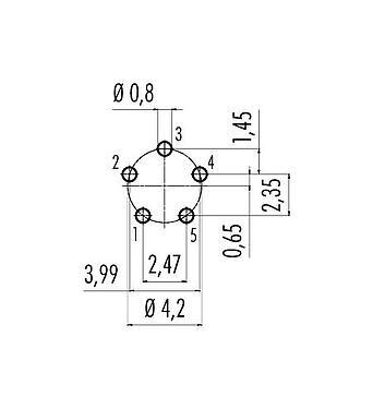 Conductor layout 99 9216 090 05 - Snap-In Female panel mount connector, Contacts: 5, unshielded, THT, IP67, UL