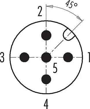 联系安排 (外掛程式側) M12 弯角针头电缆连接器, 极数: 5, 6.0-8.0mm, 非屏蔽, 螺钉接线, IP67, UL 2238
