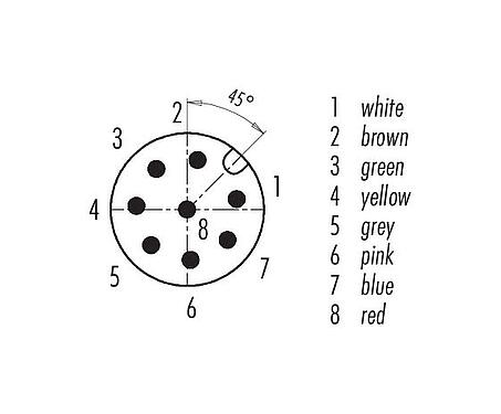 Contact arrangement (Plug-in side) M12 Male angled connector, Contacts: 8, unshielded, moulded on the cable, IP68/IP69K, UL 2238, PVC, grey, 8 x 0.25 mm², 2 m