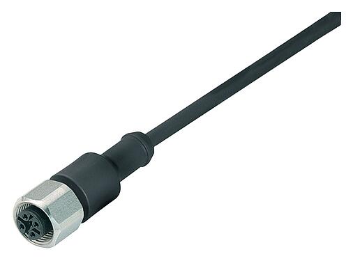 Illustration 77 3730 0000 50003-0500 - M12 Female cable connector, Contacts: 3, unshielded, moulded on the cable, IP69K, UL, PUR, black, 3 x 0.34 mm², stainless steel, 5 m