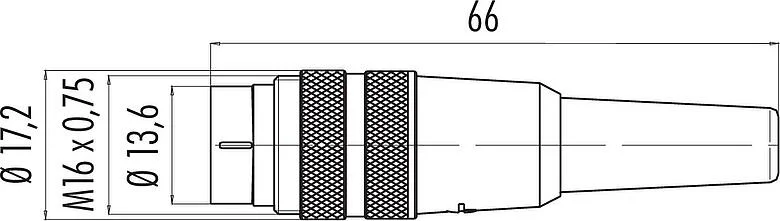 Scale drawing M16 Male cable connector, Contacts: 16, 3.0-6.0 mm, unshielded, solder, IP40