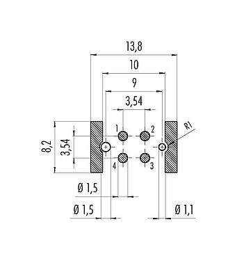 导体结构 M12 孔头法兰座, 极数: 4, 可接屏蔽, SMT, IP67, 板前安装