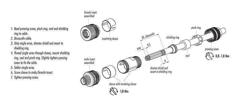 Assembly instructions 99 1491 914 12 - M12 Male cable connector, Contacts: 12, 8.0-10.0 mm, shieldable, solder, IP67, UL