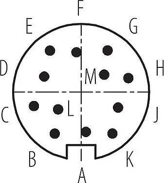 联系安排 (外掛程式側) M16 针头法兰座, 极数: 12 (12-a), 非屏蔽, THT, IP67, M18x0,75, 後壁安裝