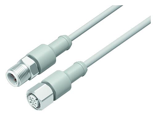 Illustration M12 Connecting cable male cable connector - female cable connector, Contacts: 8, unshielded, moulded on the cable, IP67/IP69K, UL 2238, Ecolab, PVC, grey, 8 x 0.25 mm², Food & Beverage, stainless steel, 2 m