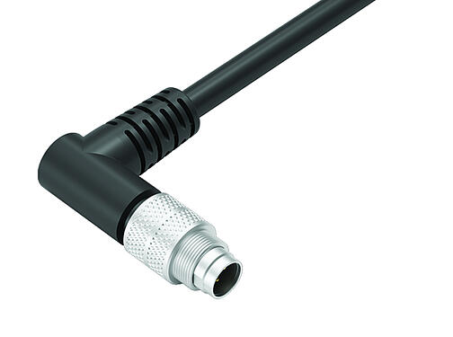 Illustration 79 1405 75 03 - M9 Male angled connector, Contacts: 3, shielded, moulded on the cable, IP67, PUR, black, 5 x 0.25 mm², 5 m