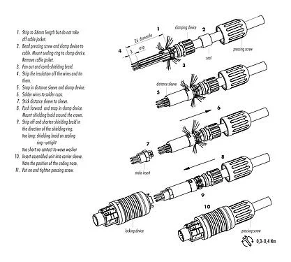 Assembly instructions 99 4930 00 08 - Push Pull Female cable connector, Contacts: 8, 3.5-5.0 mm, shieldable, solder, IP67