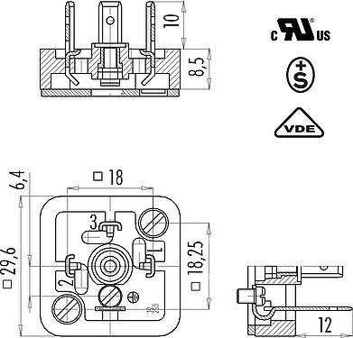 比例图 设备插头, 极数: 3+PE, 非屏蔽, 焊接, IP40 不带密封圈, UL, ESTI+, VDE