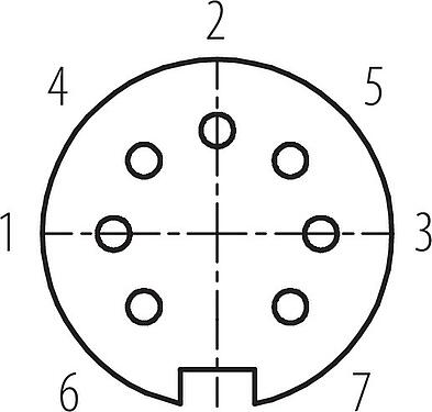 Contact arrangement (Plug-in side) M16 Female panel mount connector, Contacts: 7 (07-b), unshielded, solder, IP67, UL 2238, M18x0,75, Front mounting