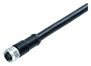 M12 Female cable connector, Contacts: 3+PE, unshielded, moulded on the cable, IP68, UL 2238, PUR, black, 4 x 1.50 mm², 5 m